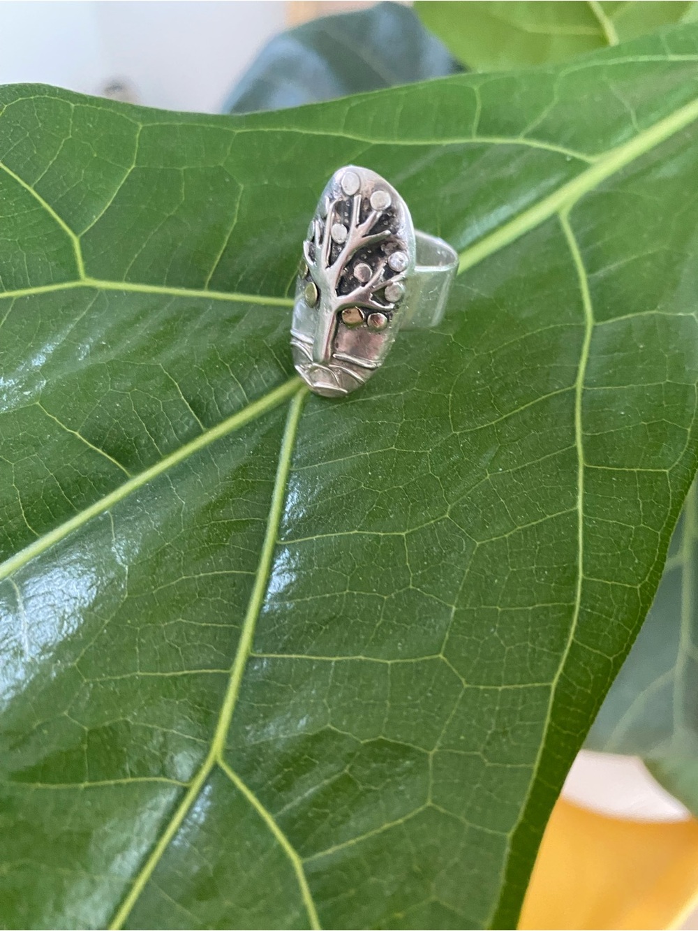 Artisan, pre-loved Tree of Life Sterling Silver Ring - Gold and Silver fruit